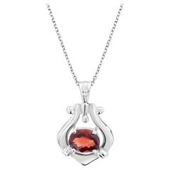 Vintage Style Oval Garnet Pendant 14k White Gold