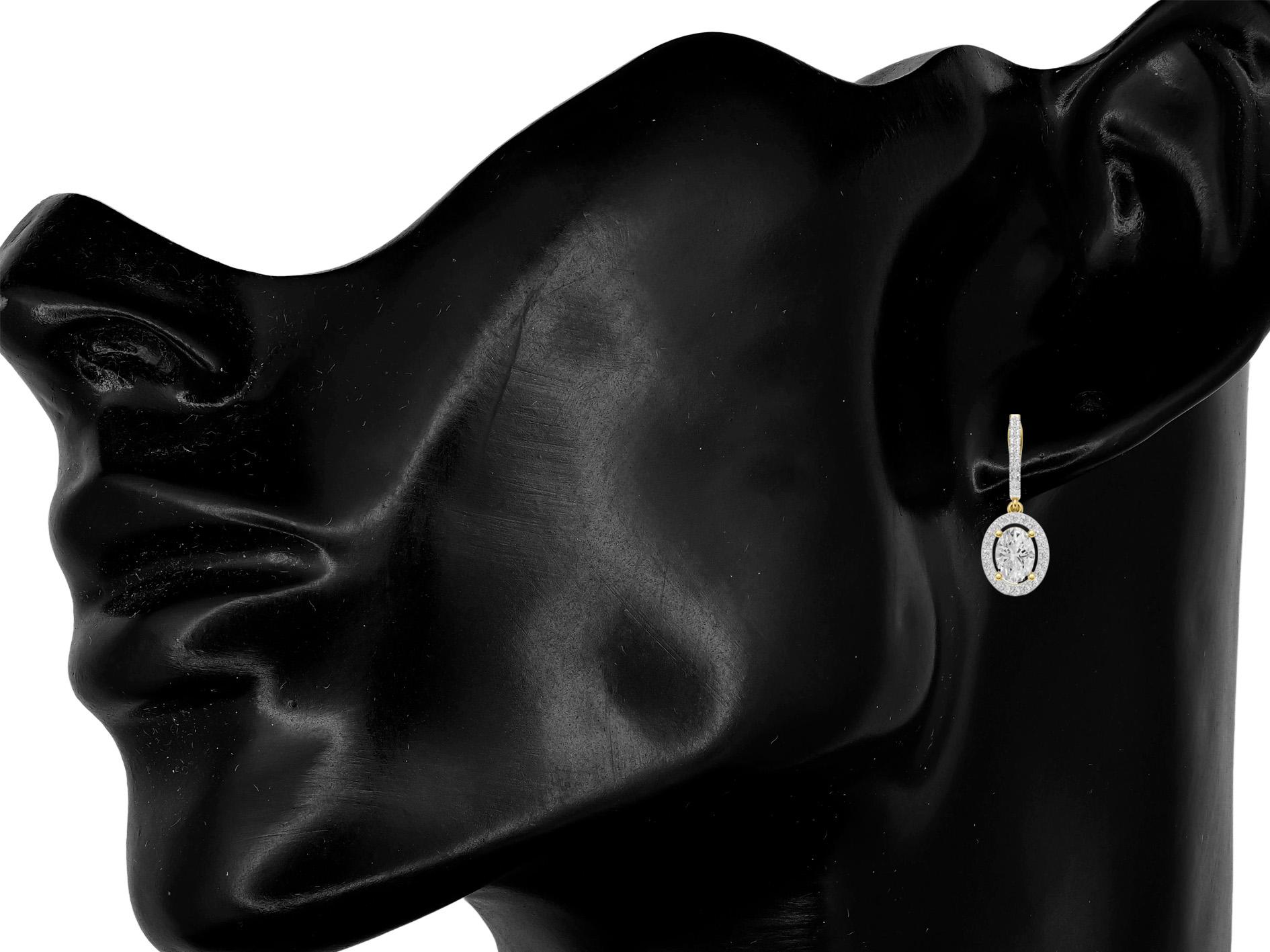 Pendientes de oro 14 con moissanita ovalada de estilo vintage. Moderno en venta