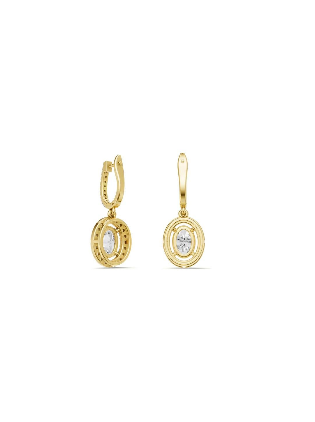 Pendientes de oro 14 con moissanita ovalada de estilo vintage. en venta 2