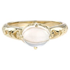 Vintage Style Oval Shape Cabochon Moonstone Engagement 14K Yellow Gold Ring
