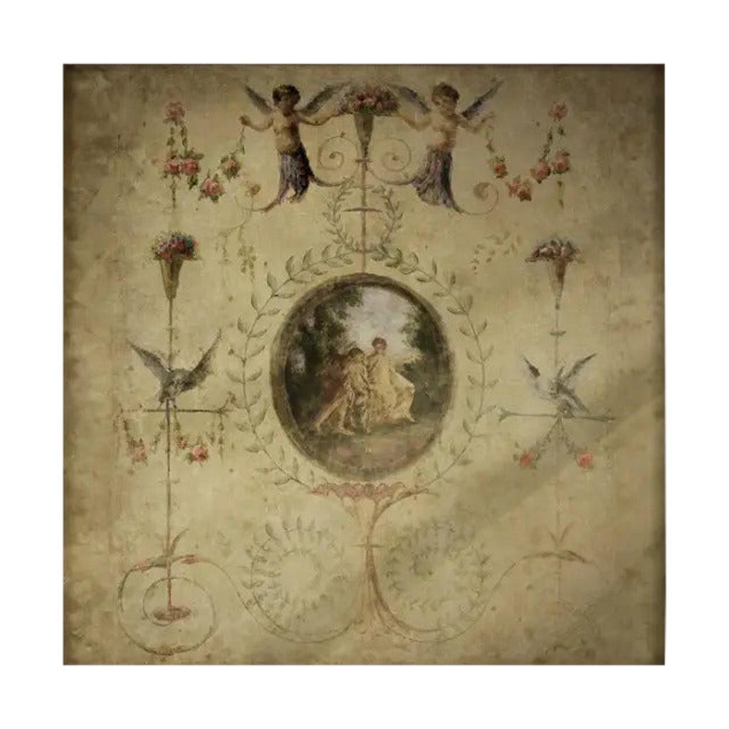 Vintage-Style Panoramic Decorative Panel Mounted on Canvas 19th Century