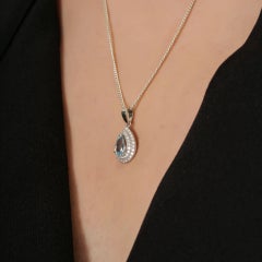 Vintage-Style Pear Aquamarine Diamond Double Halo Drop Pendant in 14K White Gold