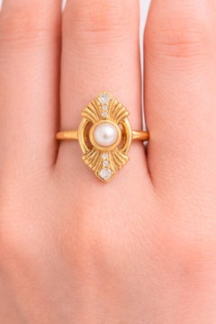 Vintage style pearl 14k gold engagement ring