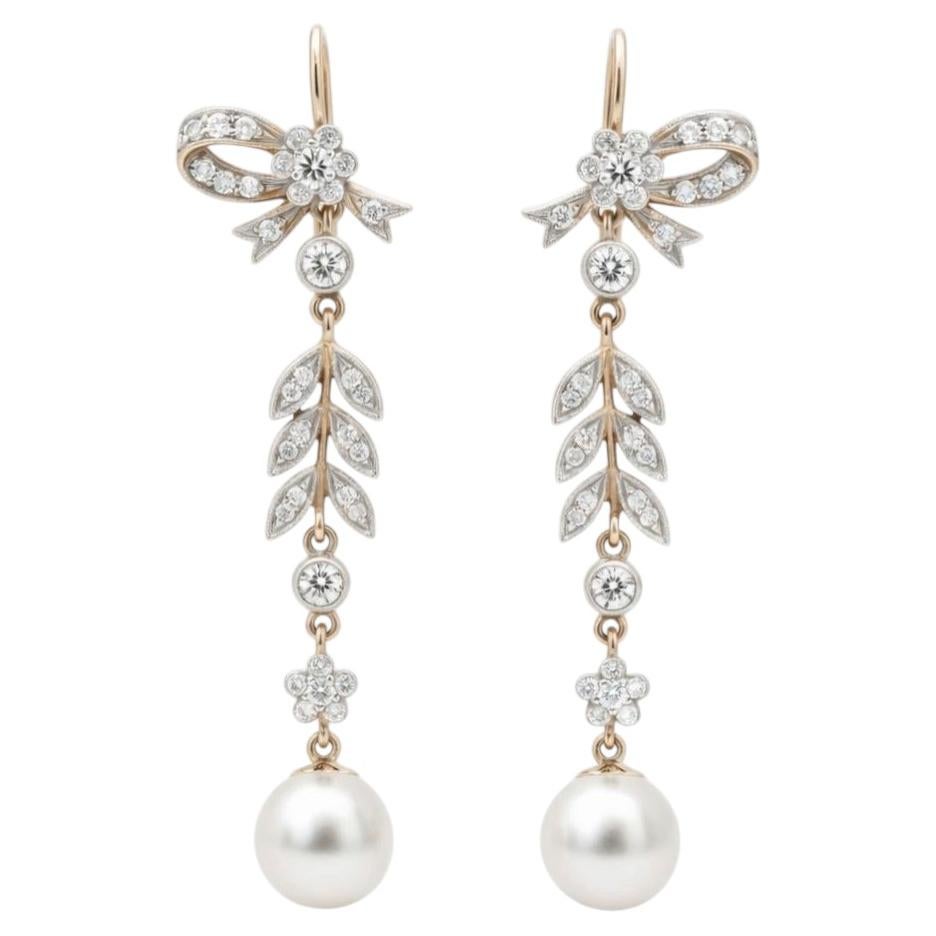 Vintage Style Pearl and Moissanites Drop Earrings silver, gold