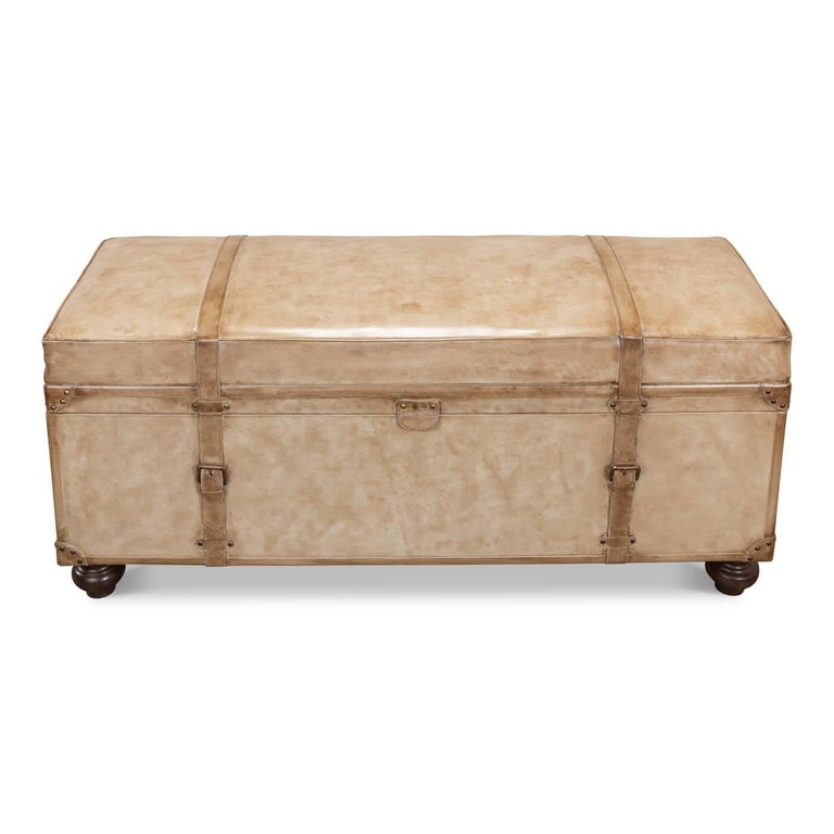 Asian Vintage-Style Pearl Leather Trunk Bench For Sale