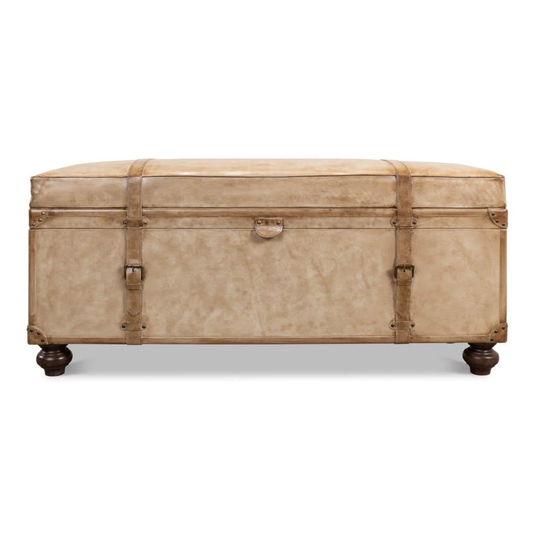 Vintage-Style Pearl Leather Trunk Bench For Sale 2