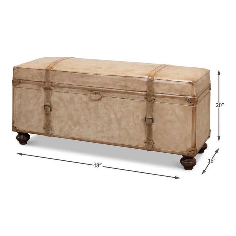 Vintage-Style Pearl Leather Trunk Bench For Sale 3