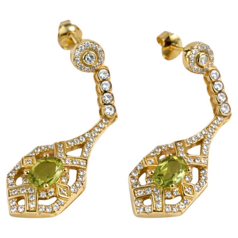 Peridot-Ohrringe im Vintage-Stil Silber, Gold
