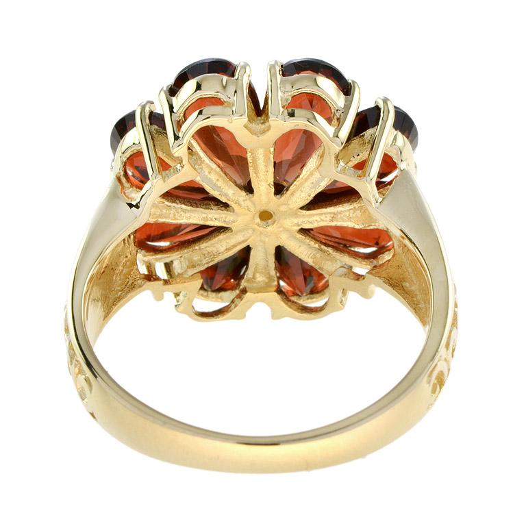 Bague de style vintage en or jaune 14K, péridot et grenat rouge, fleur de cocktail Neuf - En vente à Oakton, VA