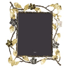 Vintage Style Photo Frame, Decorated with Orchids and Gold Leaves.