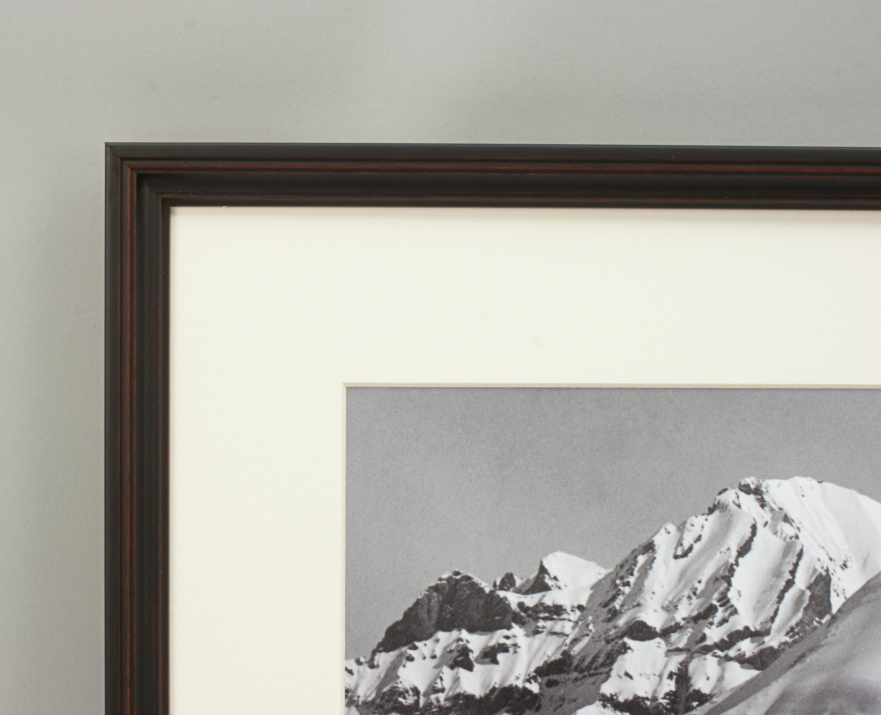 Paper Vintage Style Photography, Framed Alpine Ski Photograph, Bavarian Guide For Sale