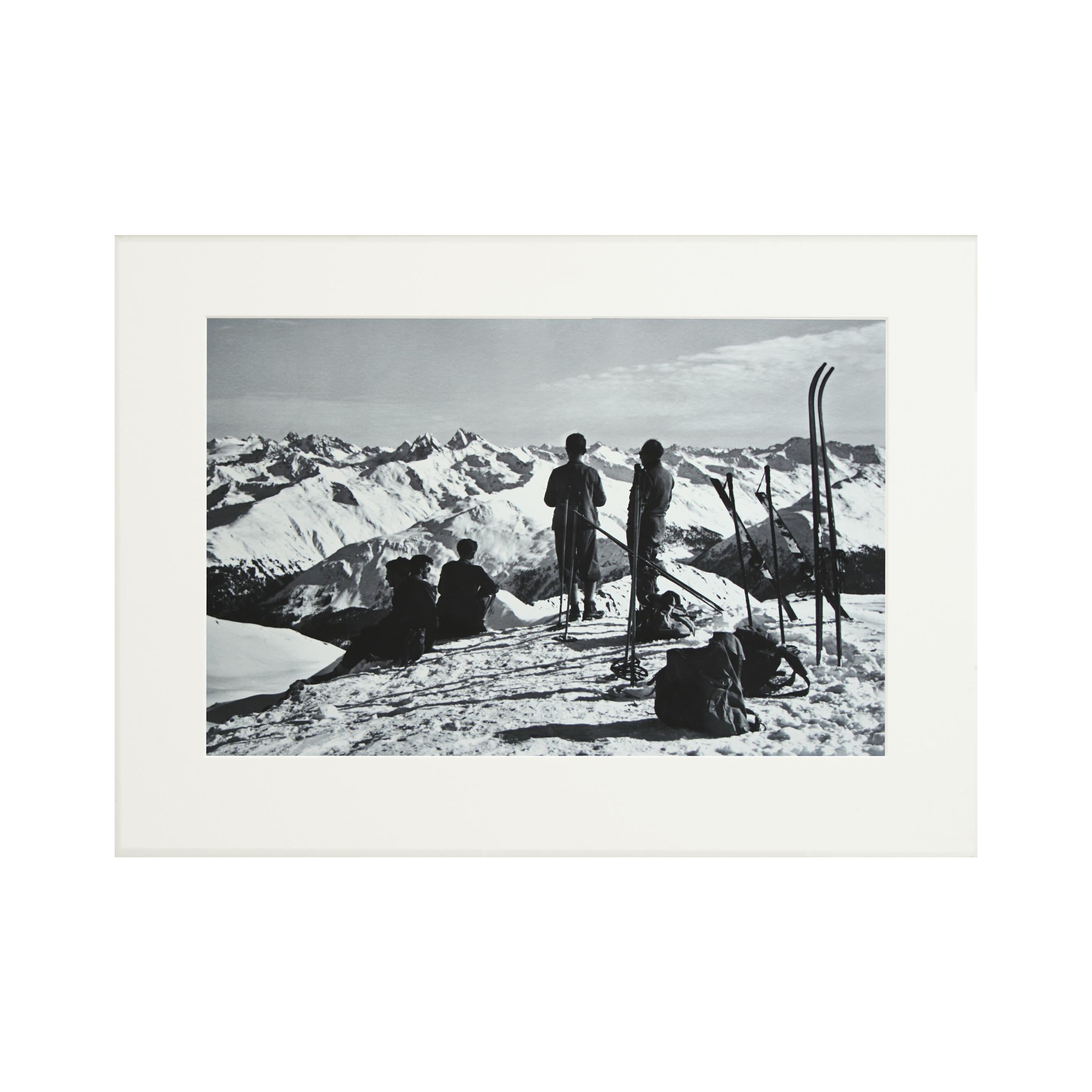 Sporting Art Vintage Style Photography, Framed Alpine Ski Photograph, Davos, Parsenn For Sale