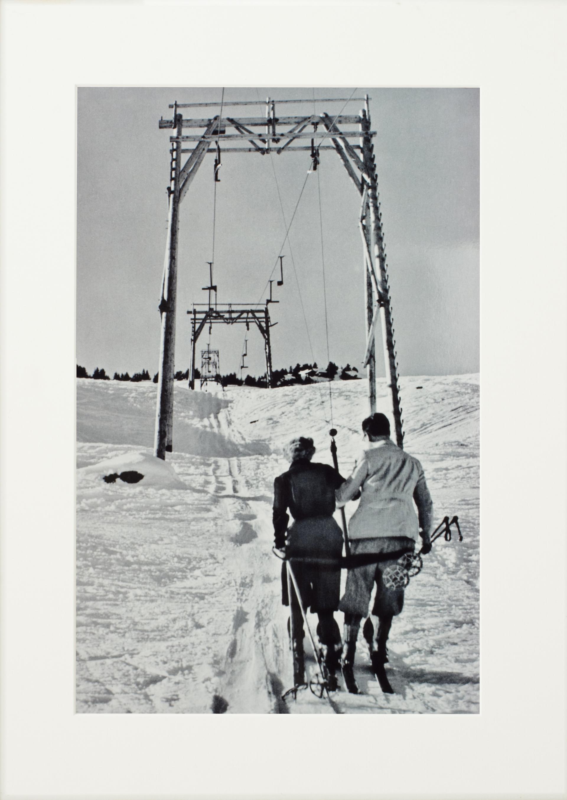 Paper Vintage Style Photography, Framed Alpine Ski Photograph, The Lift For Sale