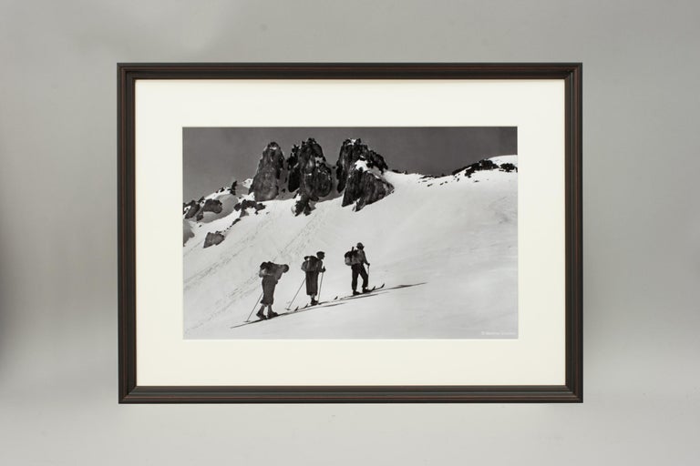 Sporting Art Vintage Style Photography, Framed Alpine Ski Photograph, Three Peaks For Sale