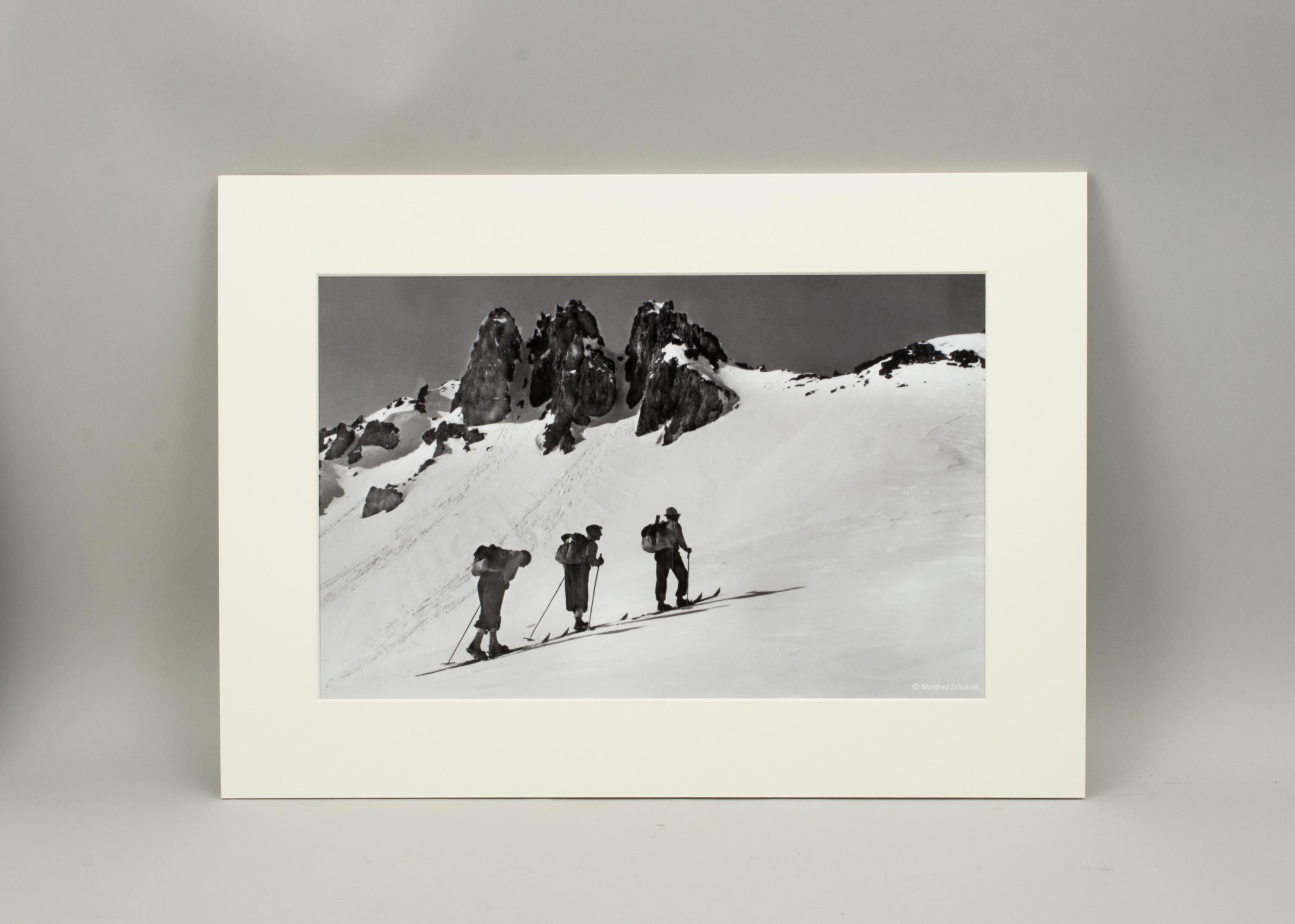 Sporting Art Vintage Style Photography, Framed Alpine Ski Photograph, Three Peaks For Sale