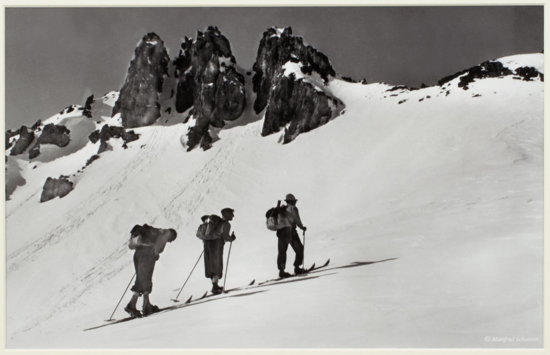 English Vintage Style Photography, Framed Alpine Ski Photograph, Three Peaks For Sale