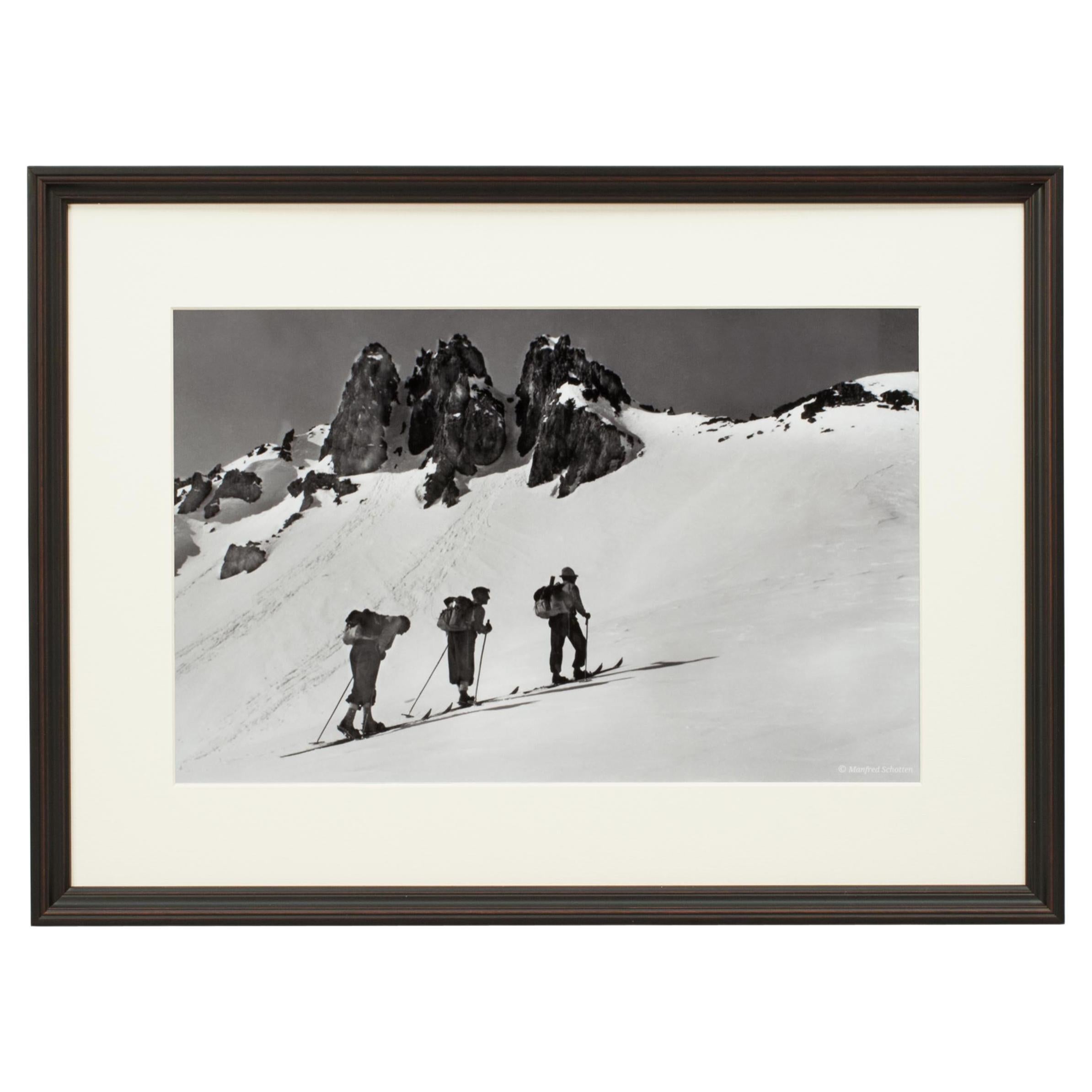 Vintage Style Photography, Framed Alpine Ski Photograph, Three Peaks