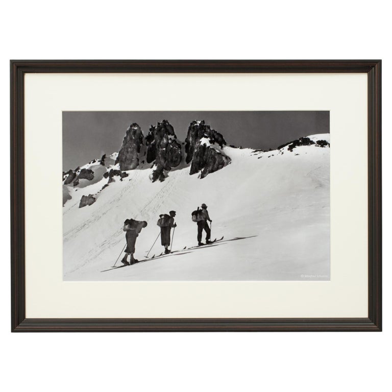 Vintage Style Photography, Framed Alpine Ski Photograph, Three Peaks For Sale