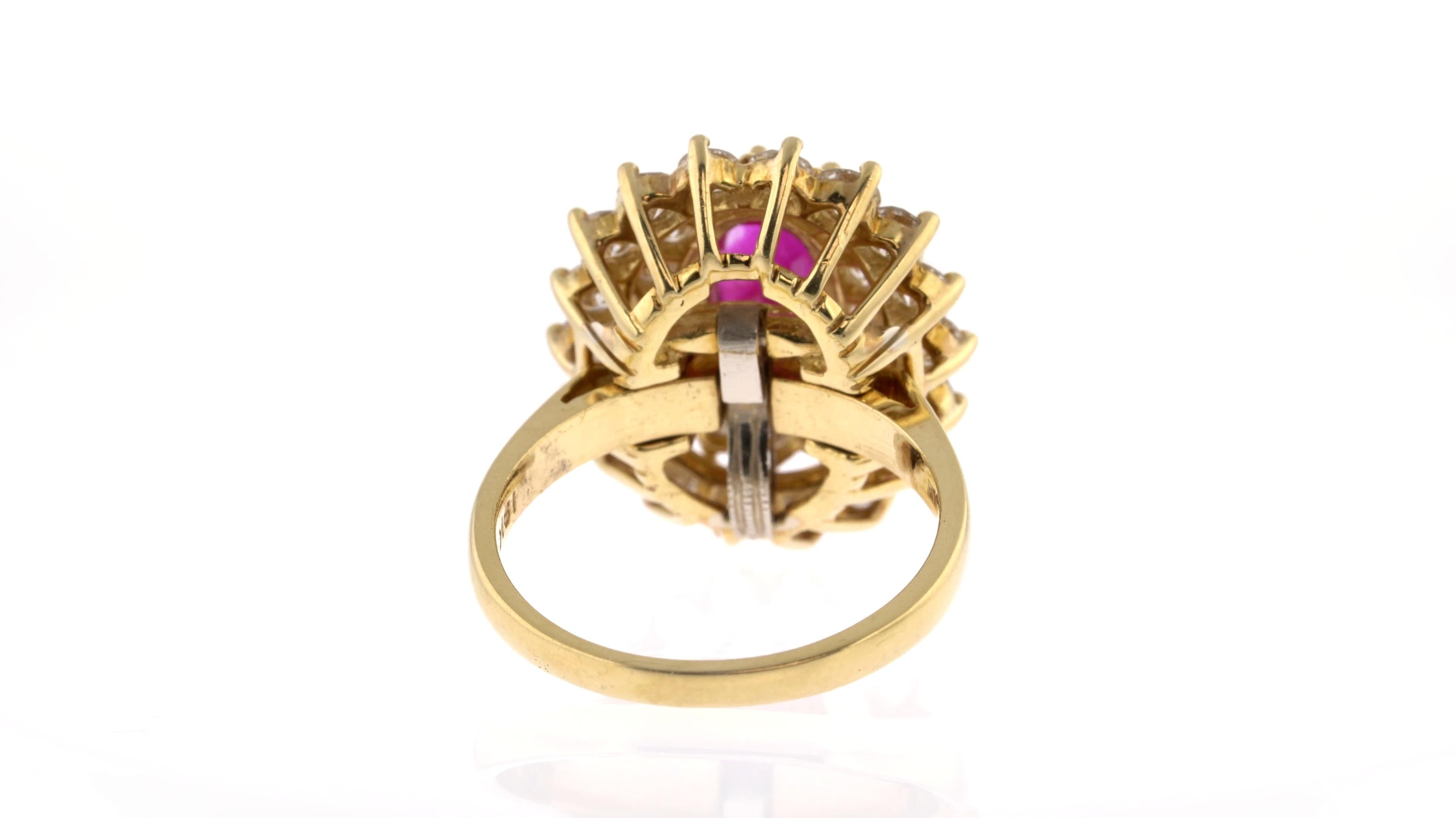 Zertifizierter Vintage-Cluster-Ring mit unbehandeltem Burma-Rubin und weißen Diamanten im Angebot 6