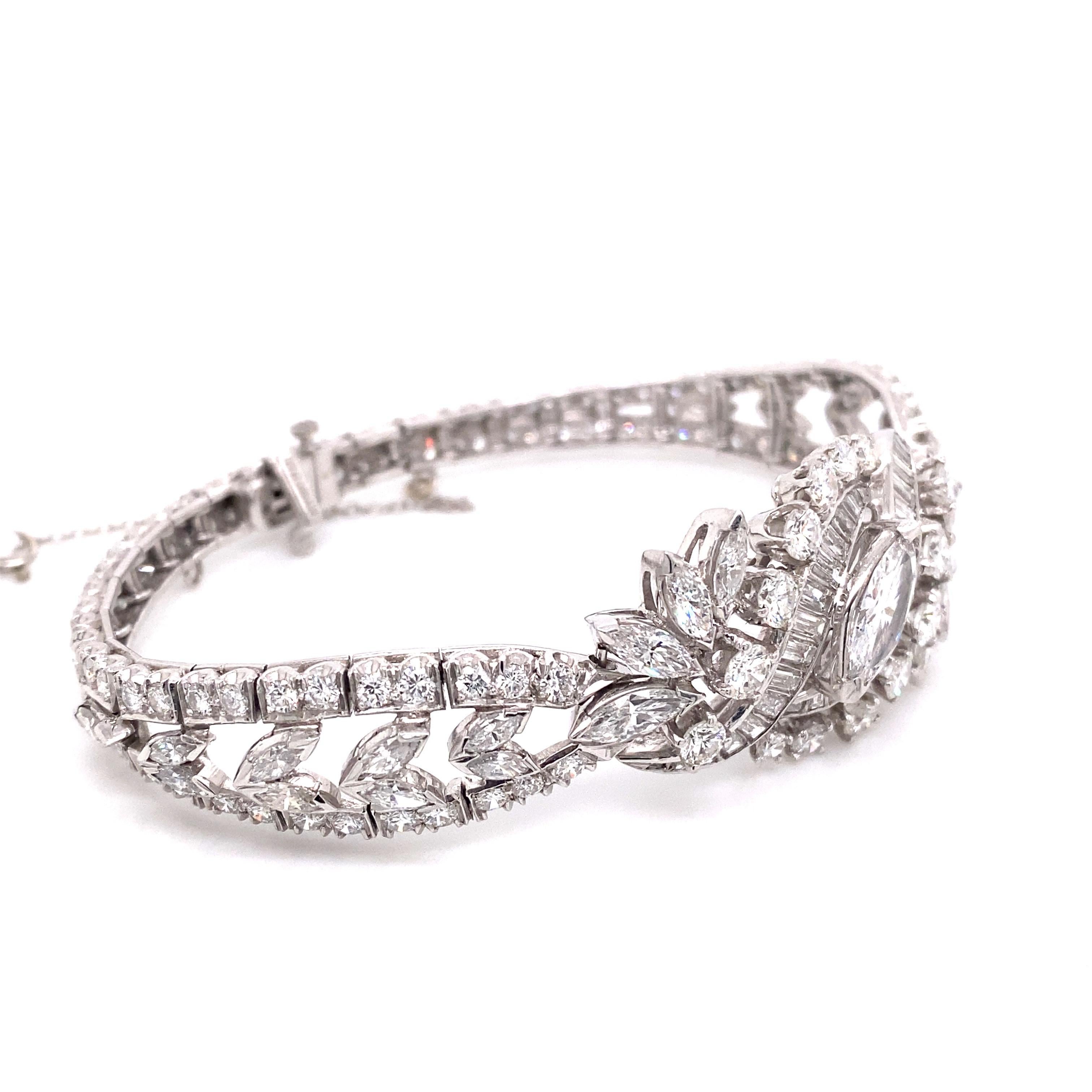 Marquise Cut Vintage Style Platinum 11.5ctw Diamond Bracelet