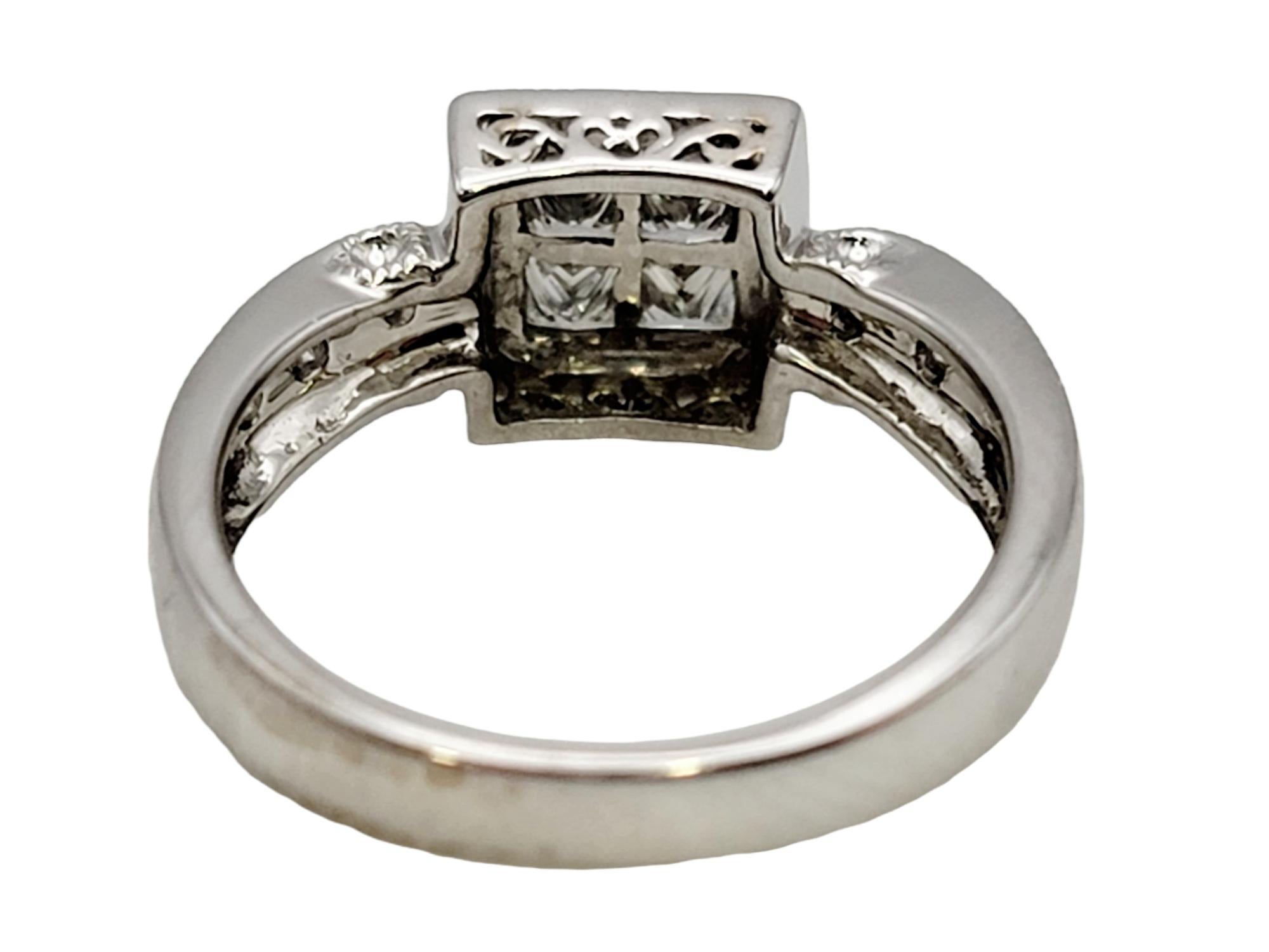 Prinzessinnen- und runder Diamantring im Vintage-Stil mit Milgrain-Detail 14 Karat Gold im Zustand „Gut“ im Angebot in Scottsdale, AZ
