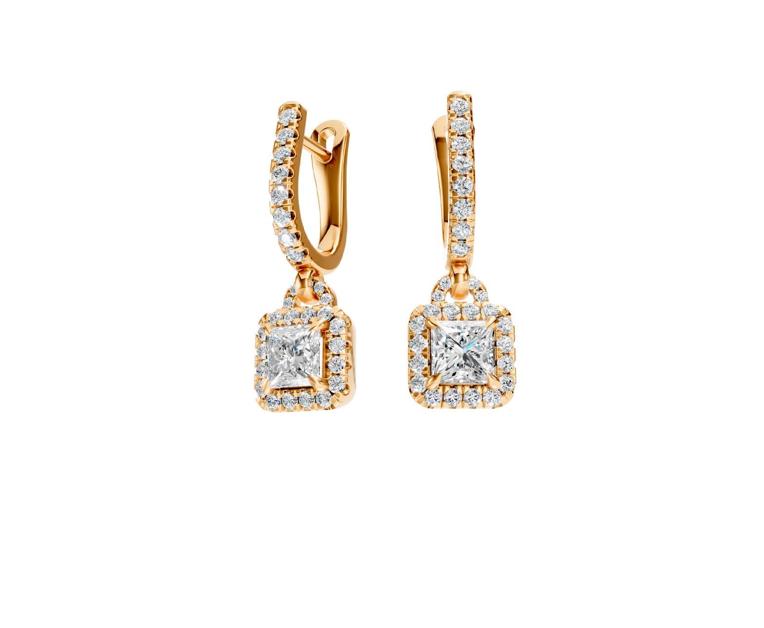 Prinzessinnenförmige Moissanit-Ohrringe im Vintage-Stil aus 14 Gold. (Moderne) im Angebot
