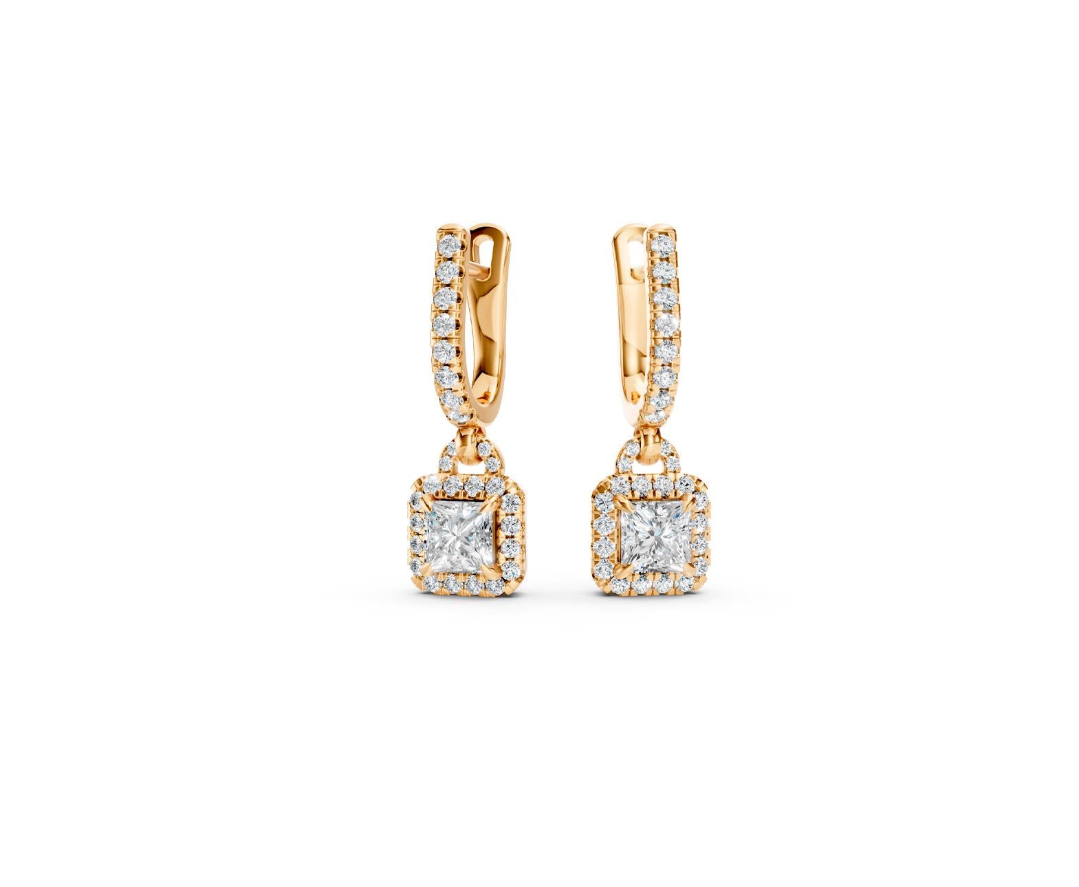 Prinzessinnenförmige Moissanit-Ohrringe im Vintage-Stil aus 14 Gold. im Zustand „Neu“ im Angebot in Istanbul, TR