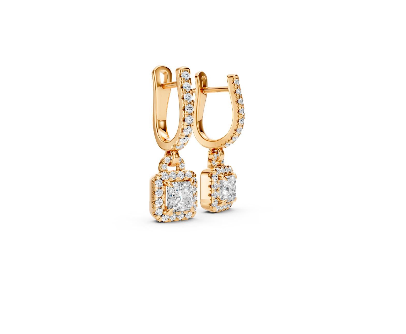 Prinzessinnenförmige Moissanit-Ohrringe im Vintage-Stil aus 14 Gold. für Damen oder Herren im Angebot