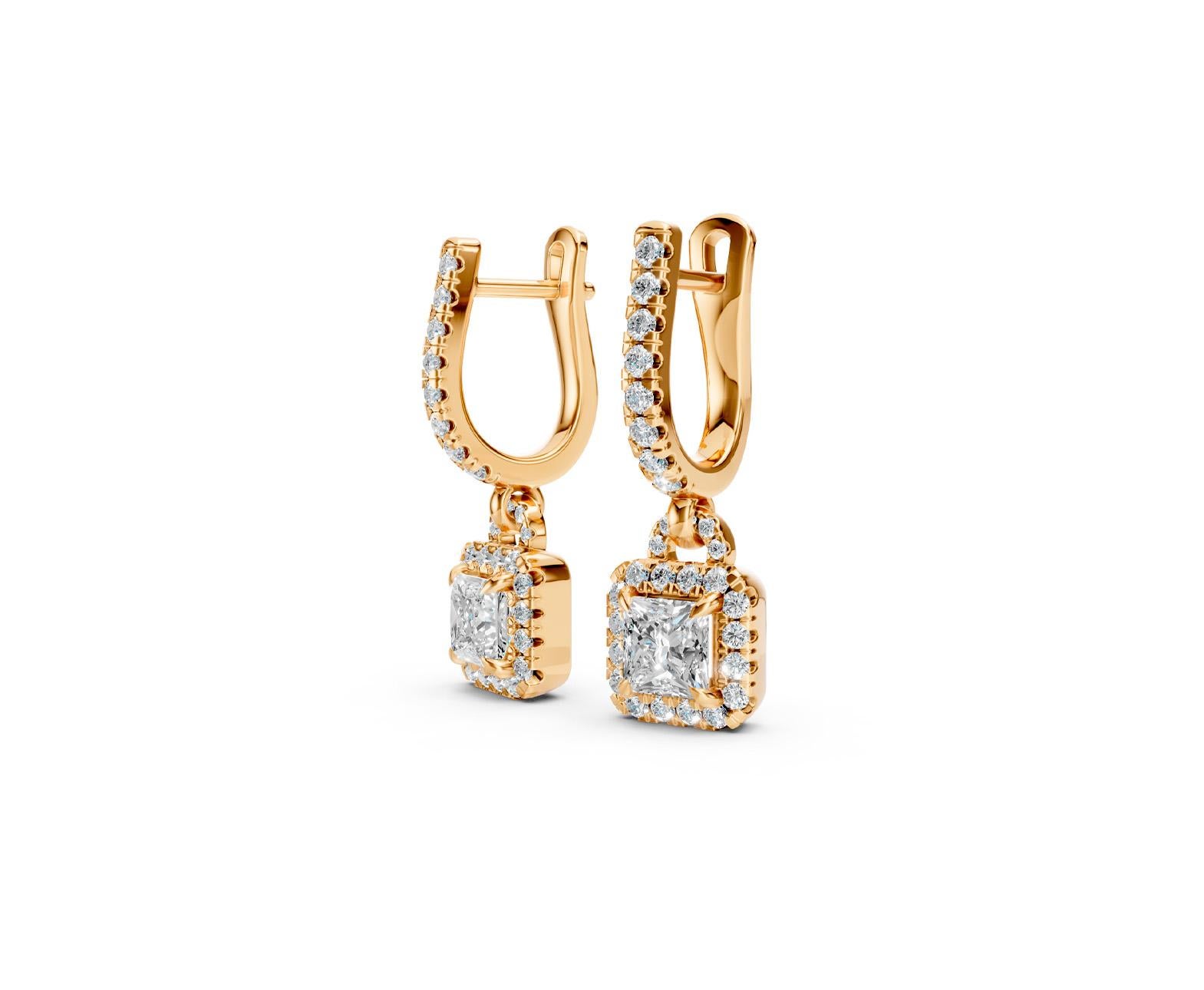 Prinzessinnenförmige Moissanit-Ohrringe im Vintage-Stil aus 14 Gold. im Angebot 1