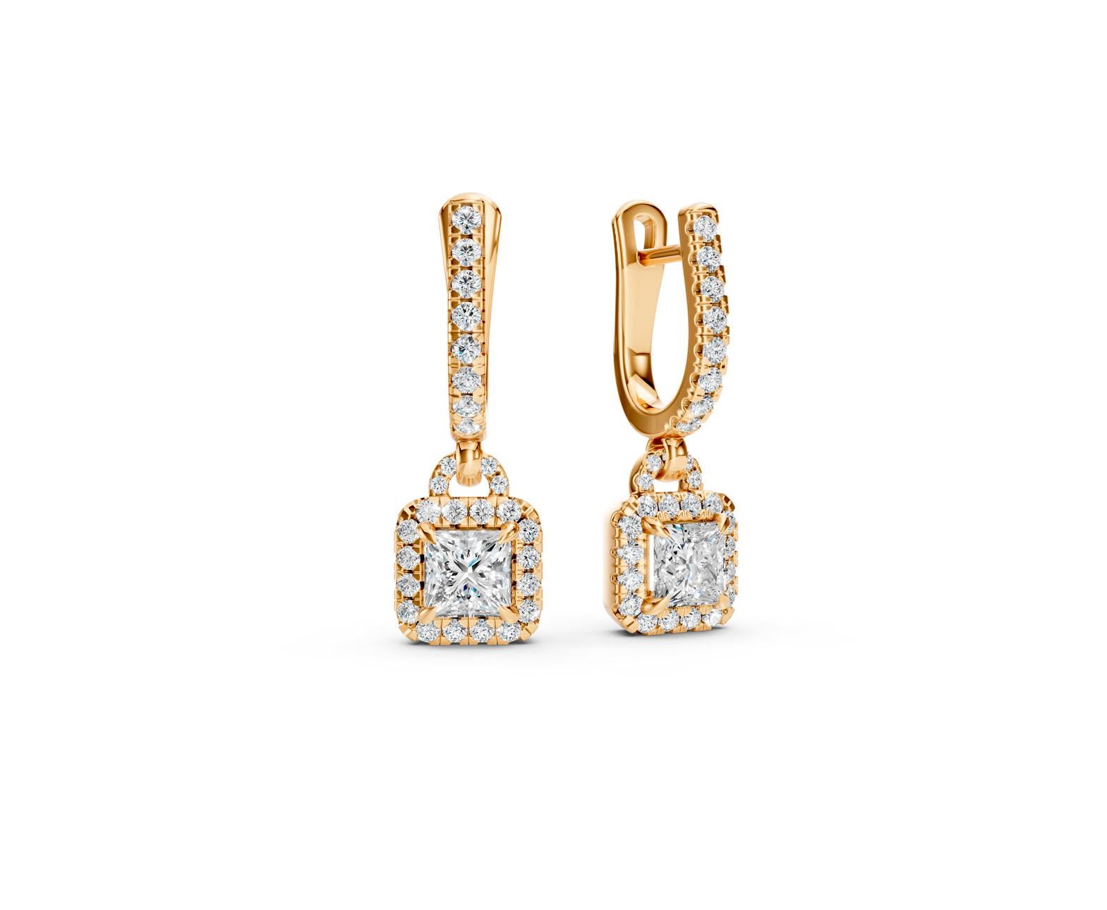 Prinzessinnenförmige Moissanit-Ohrringe im Vintage-Stil aus 14 Gold. im Angebot 2