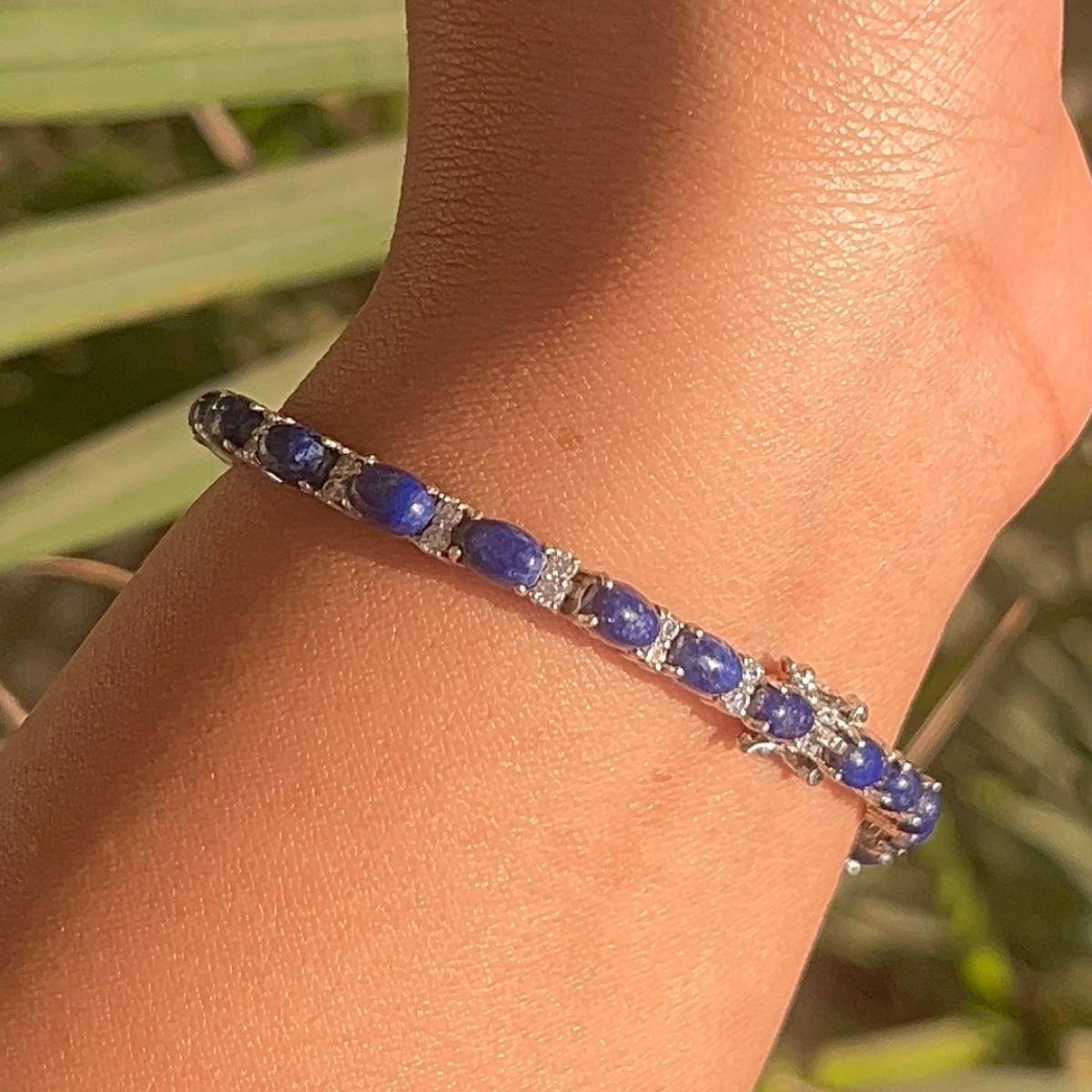 Vintage Style Prong Set 19.55 Ct Lapis Lazuli with CZ Tennis Bracelet in 925 Sterling Silver. You shall need statement tennis bracelet to make a statement with your look. Each piece features dazzling cubic zirconia stones, renowned for their