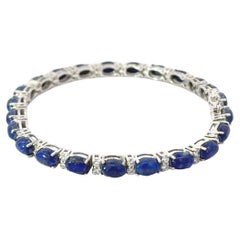 Vintage Style Prong Set 19.55 Ct Lapis Lazuli CZ Tennis Silver Bracelet for Her
