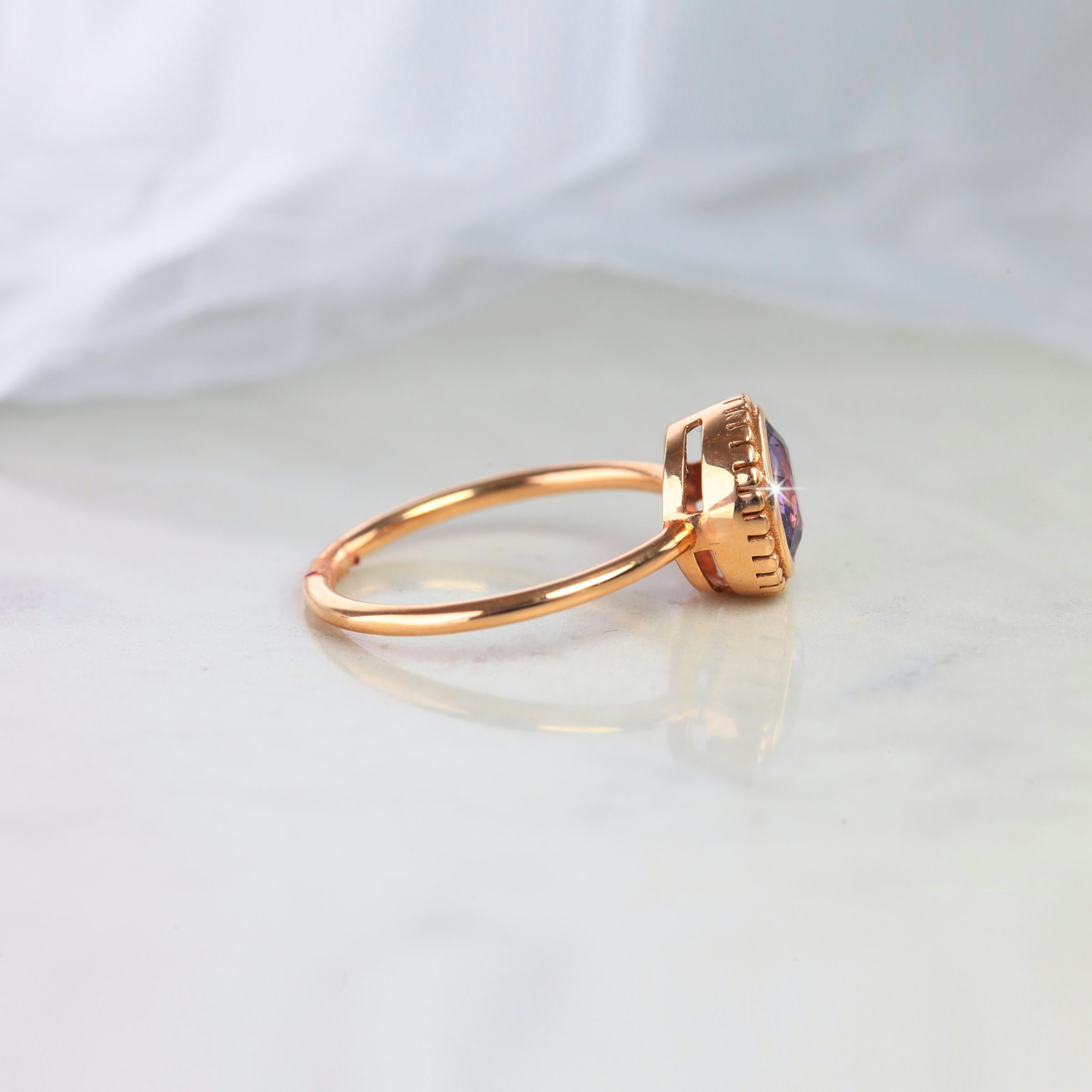 Vintage Style Purple Spinal Dainty Ring, Vintage Dainty Round Spinal Ring Rosegold , Engagement Ring, Solitaire Ring, Statement Ring created by hands from ring to the stone shapes. 

I used brillant round shape to reveal spinal stone for lovers of