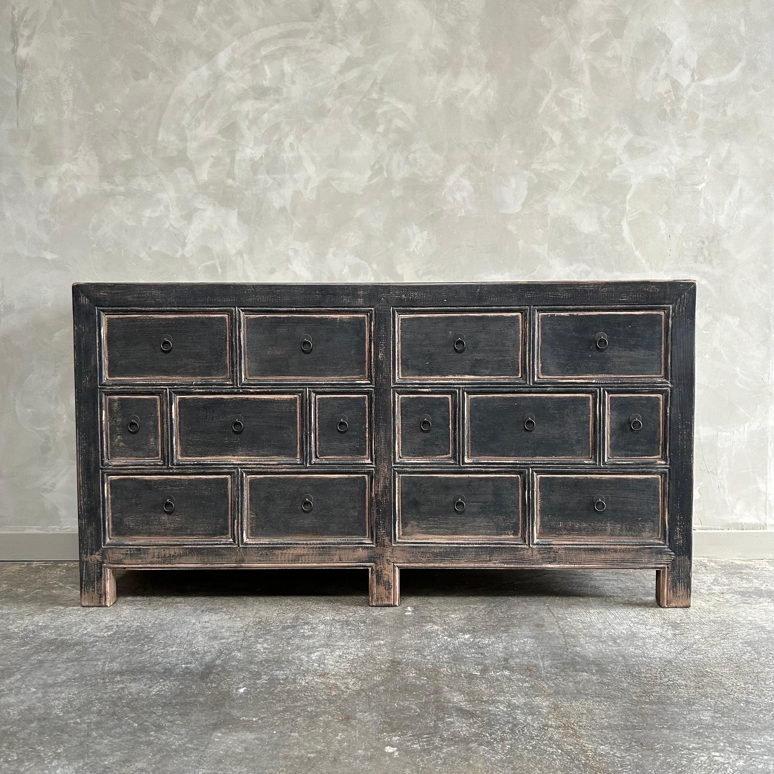 To see more of our collection scroll down and select view all from seller, over 2000 items in stock ready to ship!

14 Drawer Chest made by bloom home inc. 
SIZE: 63”w x 17”d x 33-1/2”h
These old reclaimed pine timbers show in its most primal,