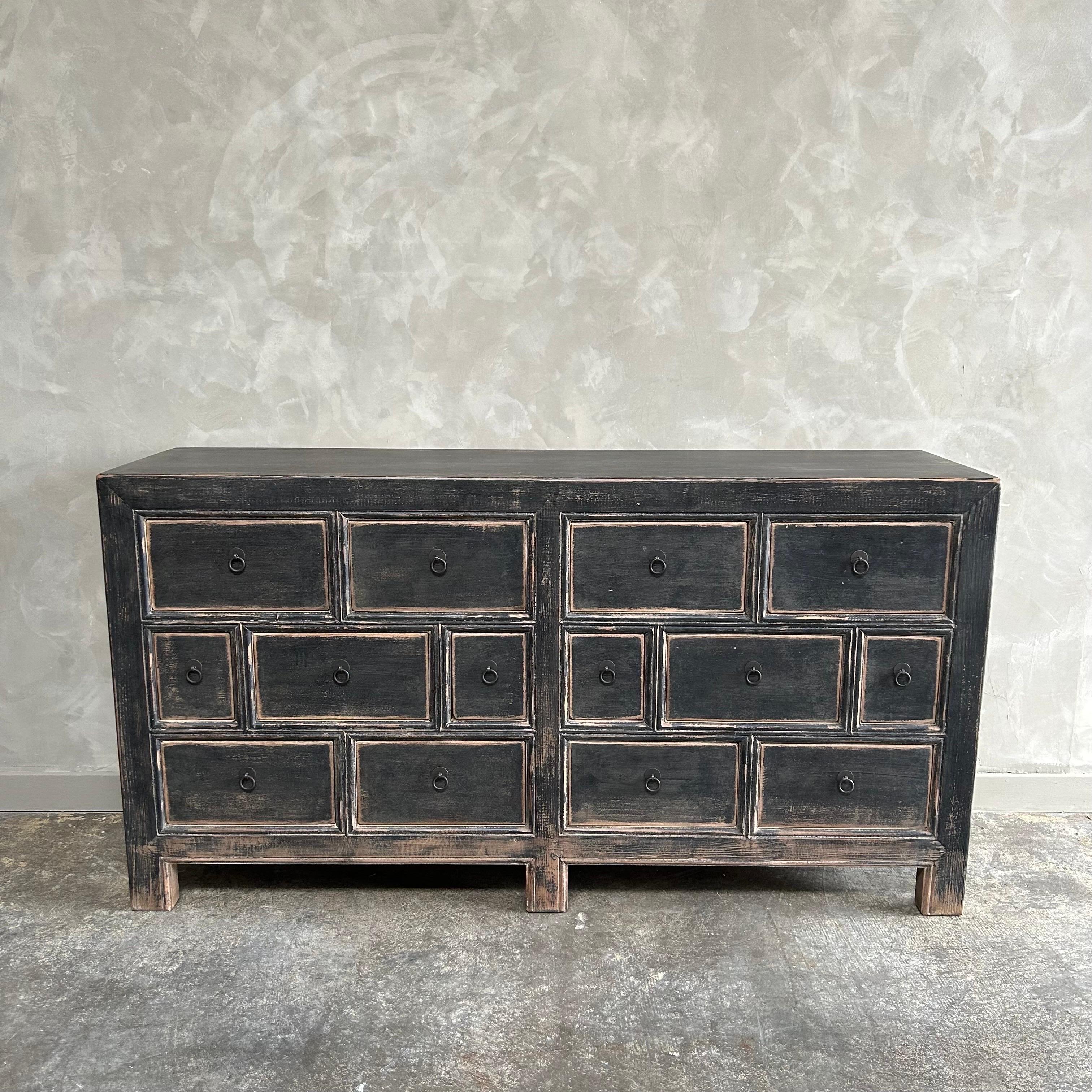 Vintage Style Reclaimed Wood Black Painted Chest of Drawers In New Condition For Sale In Brea, CA