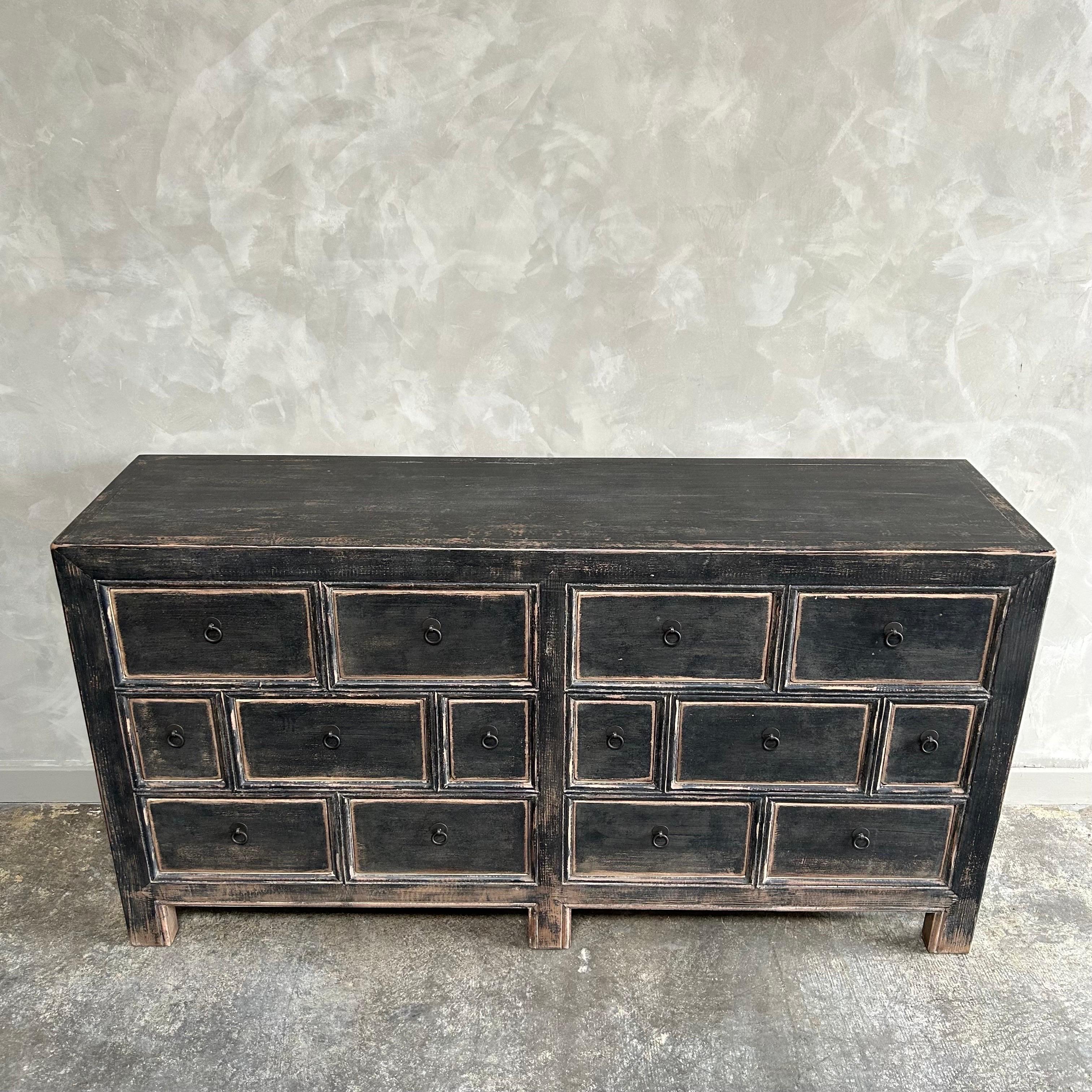 Contemporary Vintage Style Reclaimed Wood Black Painted Chest of Drawers For Sale