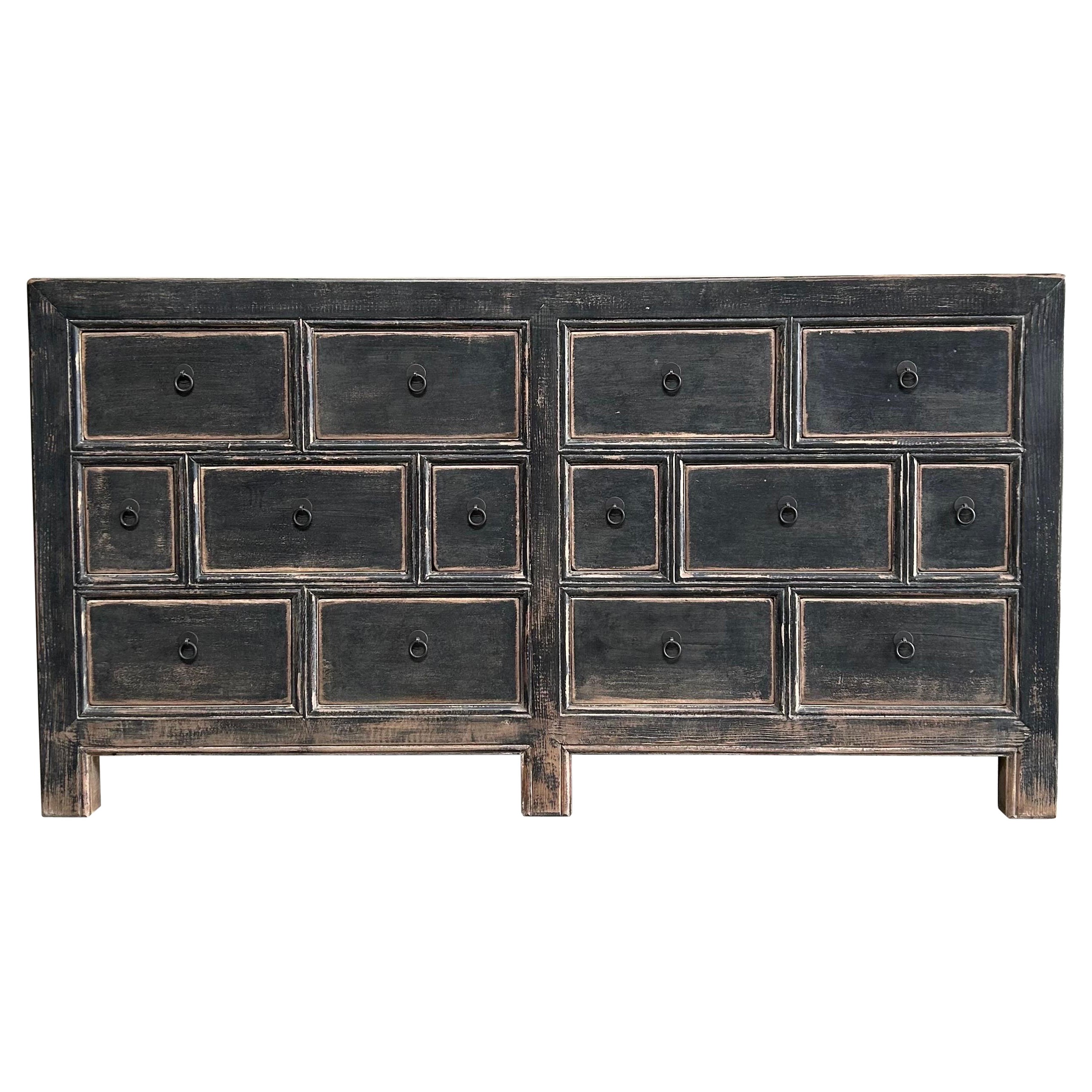 Cassettiera in stile vintage in legno di recupero verniciato di nero