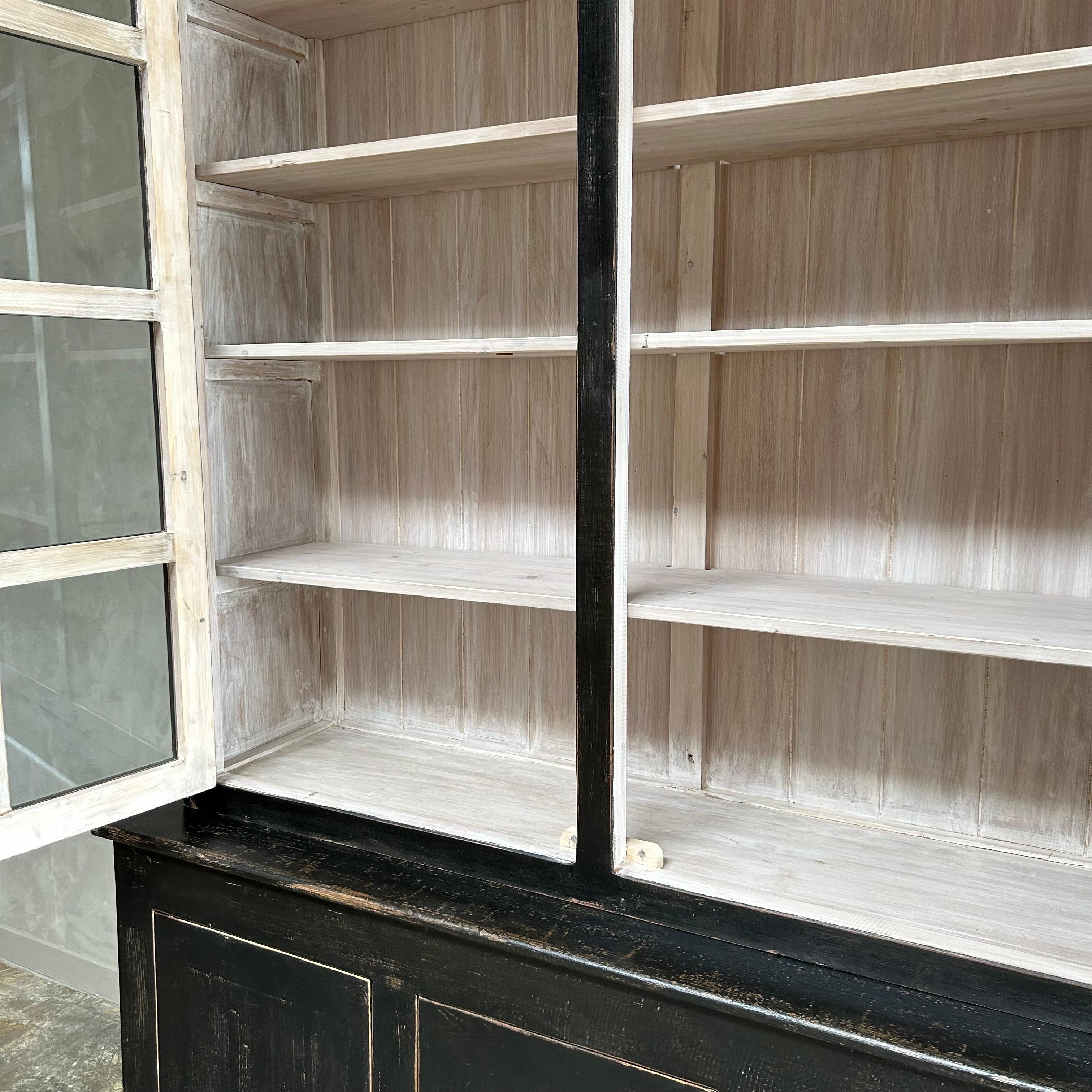 Contemporary Vintage Style Reclaimed Wood Hutch in Distressed Black Finish For Sale