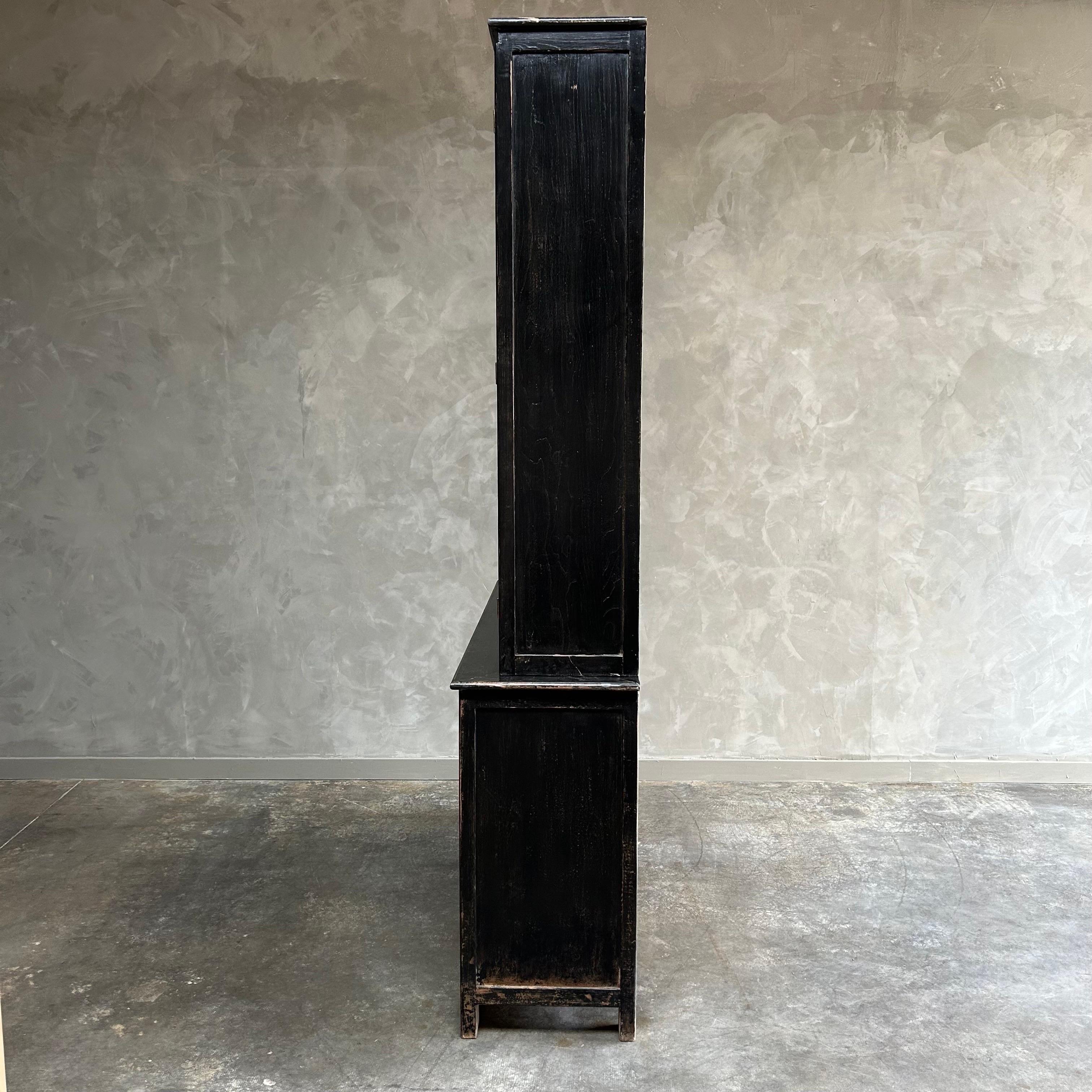 Vintage Style Reclaimed Wood Hutch in Distressed Black Finish 1