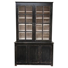 Vintage Style Reclaimed Wood Hutch in Distressed Black Finish