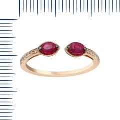 Vintage Style Red Ruby White Diamond Yellow Gold Every Day Fine Stacking Ring