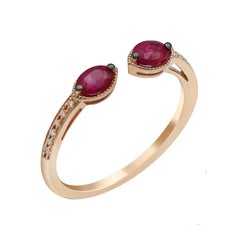 Vintage Style Red Ruby White Diamond Yellow Gold Every Day Stud Earrings
