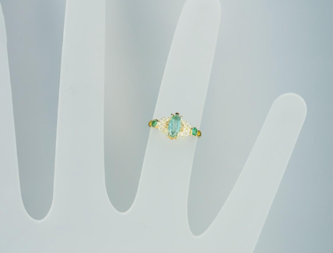 Vintage style/Old Style ring with emerald. Marquise emerald ring. May birthstone ring. Emerald engagement ring. Emerald vintage style ring. 14k solid gold ring with emerald. Emerald promise ring. Color contrast ring. Yellow gold emerald ring.