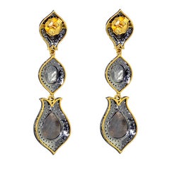 Vintage-Style Rose Cut Diamond Articulated Earrings in 14Kt Gold