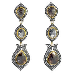 Vintage-Style Rose Cut Diamond Articulated Earrings in 14Kt Gold