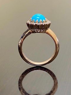 Vintage Style Rose Gold Sleeping Beauty Turquoise Halo Diamond Engagement Ring