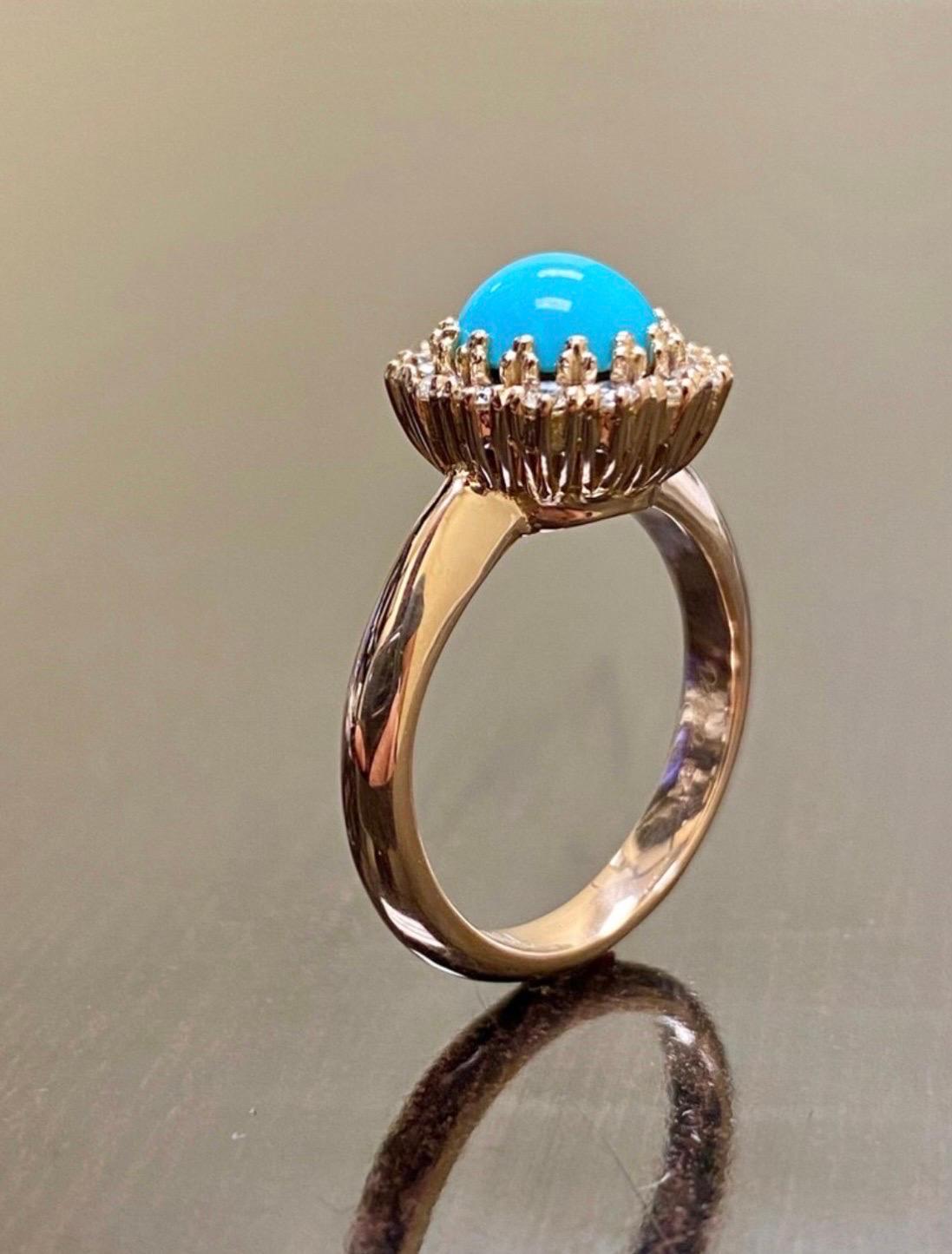 Art Deco Vintage Style Rose Gold Sleeping Beauty Turquoise Halo Diamond Engagement Ring For Sale