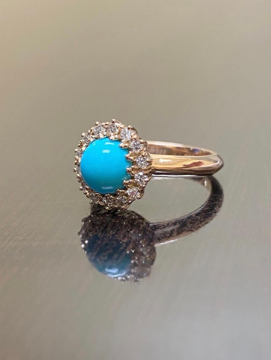 Vintage Style Rose Gold Sleeping Beauty Turquoise Halo Diamond Engagement Ring In New Condition For Sale In Los Angeles, CA