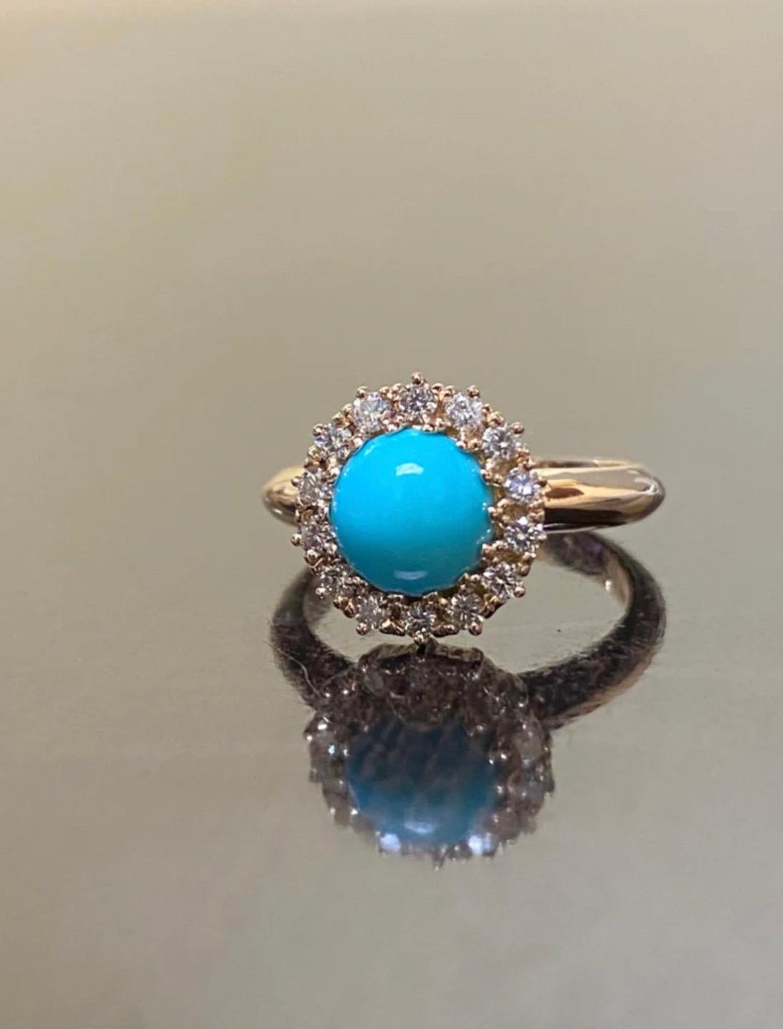 Women's Vintage Style Rose Gold Sleeping Beauty Turquoise Halo Diamond Engagement Ring For Sale