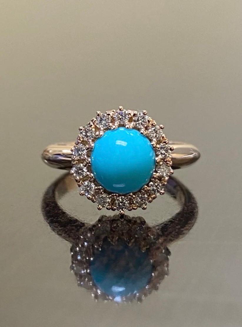 Vintage Style Rose Gold Sleeping Beauty Turquoise Halo Diamond Engagement Ring For Sale 1